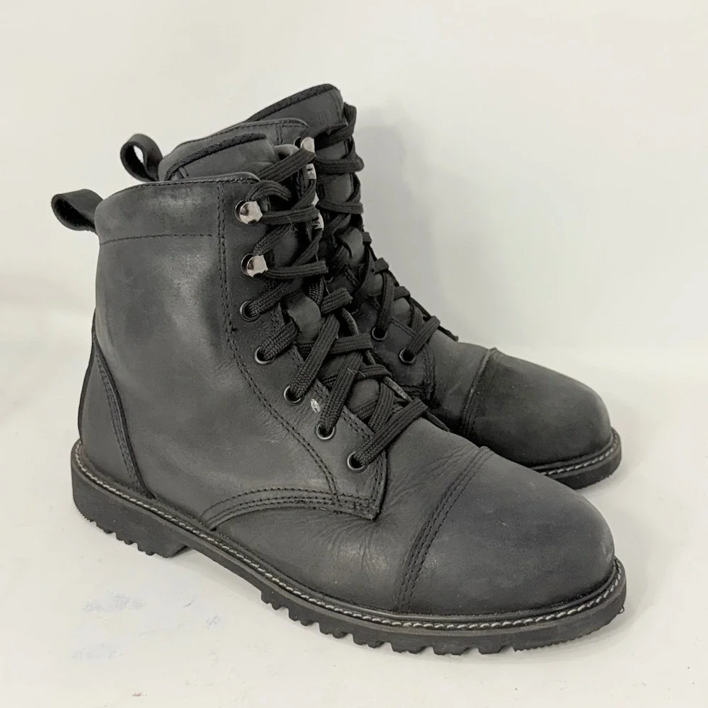 Street & Steel Mens Black Leather Motorcycle Boots Cap Toe BB0922WFCS Size 9